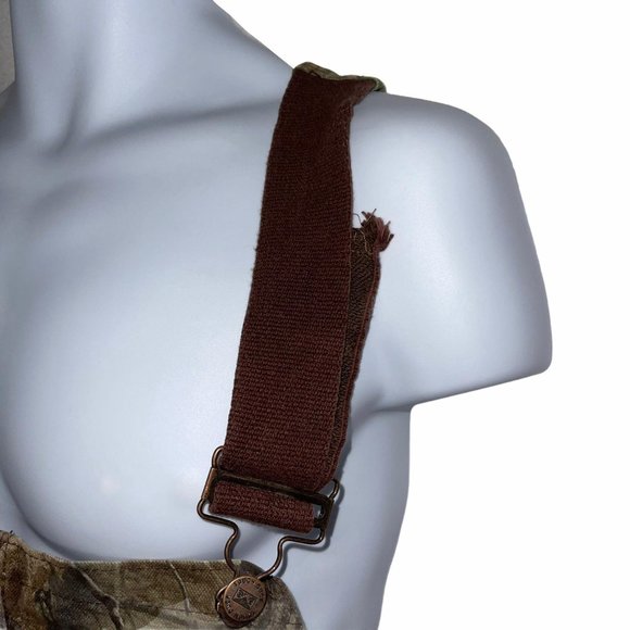 Rare HTF Tough Duck Green Camouflage Denim Hunting Outdoors Bib Overalls XL - Picture 10 of 11